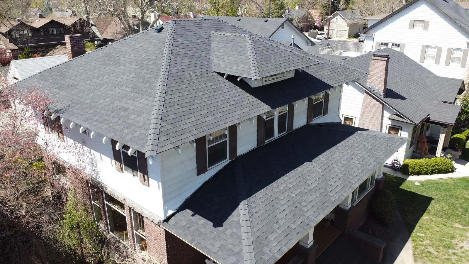 Aerial view of residential roof replacement in Boise Idaho - Blue Goat Roofing
